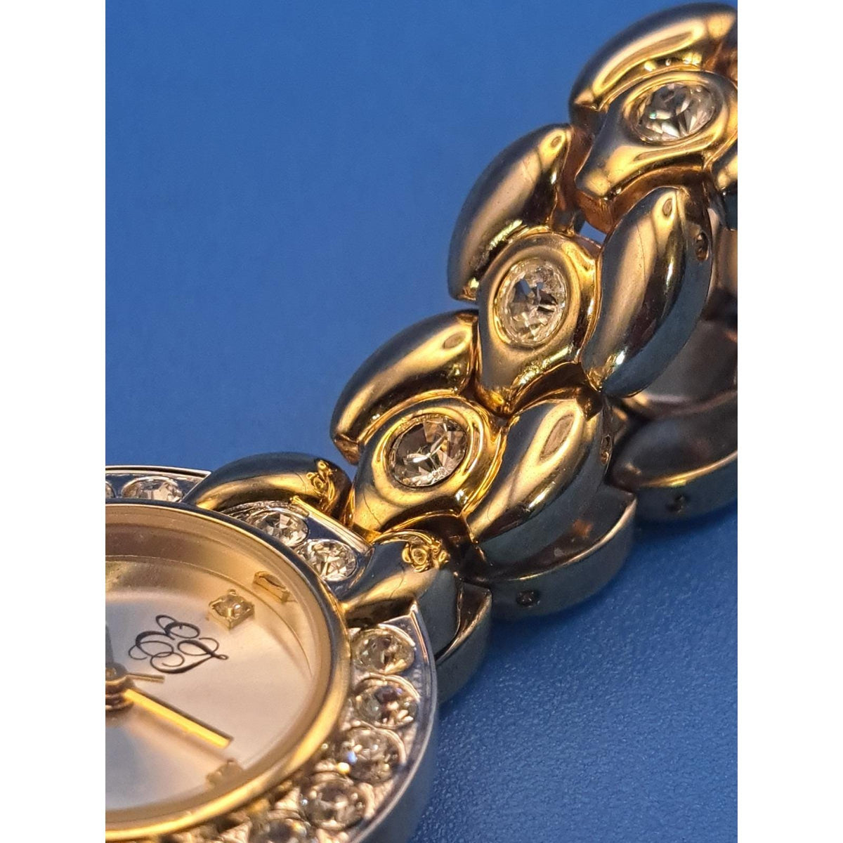 Vintage 1995 EJ Crystal Bezel Gold Tone 28mm Women's Quartz Watch Restored
