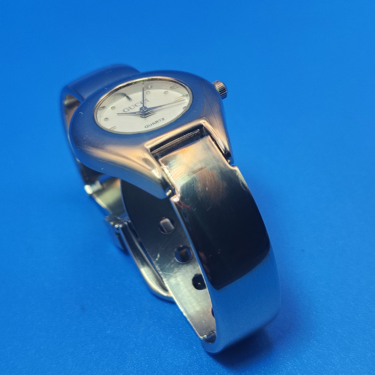 Vintage 1990 Authentic GUCCI Bangel Swiss Made Women's Quartz Luxury Watch SS Strap Fully  Restored