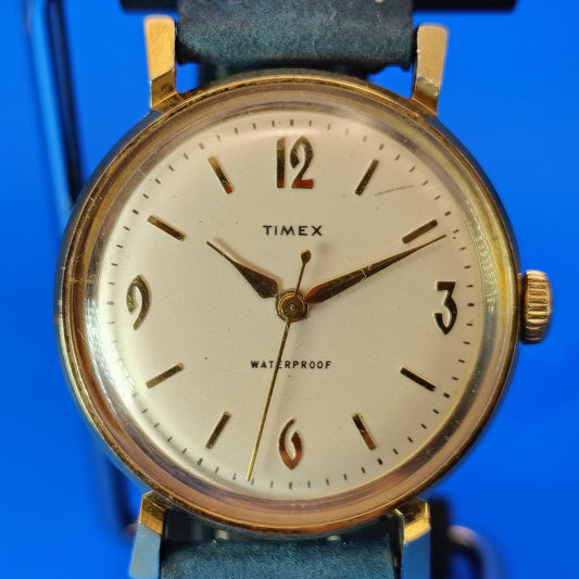 Vintage 1968 Timex Gold Tone 39mm Mens Mechanical Wind Watch Restored New Strap