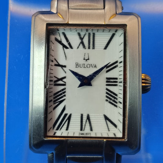 Vintage 1993 Bulova Tank Roman Numeral Rectangle 28mm Women's Quartz Luxury Dress Watch