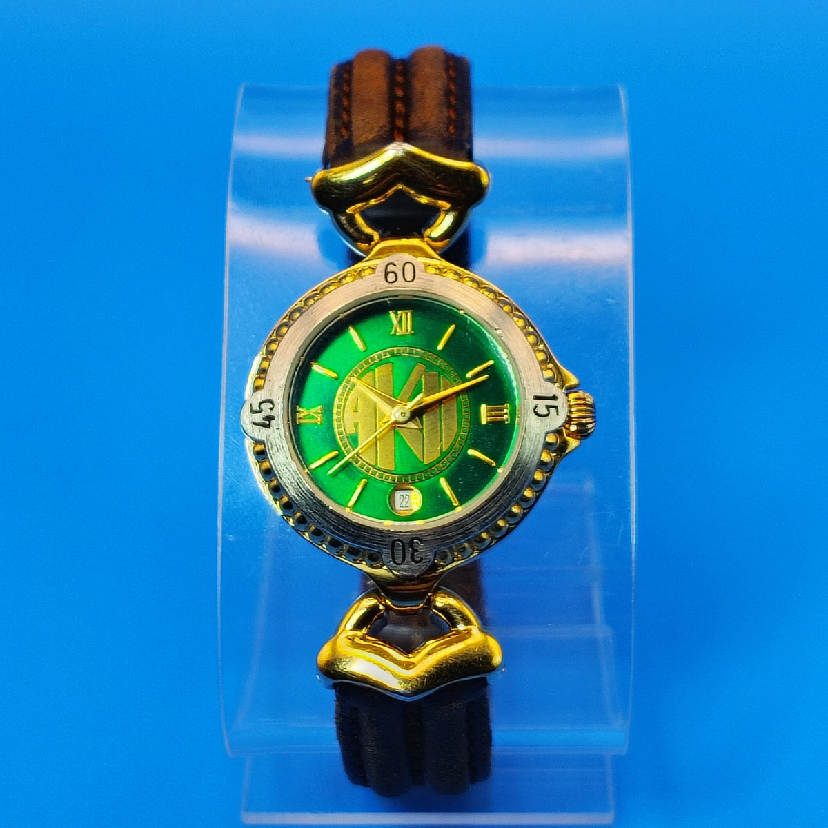 Vintage 1995 AKII Emerald Green Date Swiss Movement Women's Quartz Watch