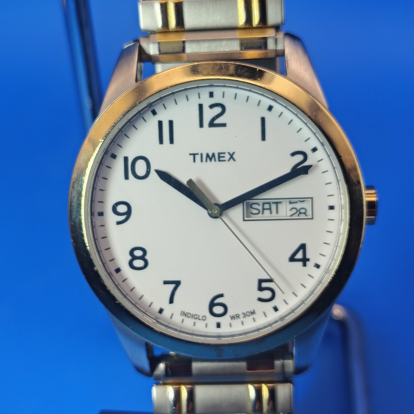 Vintage 2014 Timex Indiglo Day-Date 35mm Mens Quartz Two Tone Dress Watch