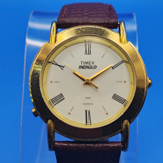 Vintage 1993 Timex Indiglo 32mm Women's Quartz Watch Crocodile Embossed Leather