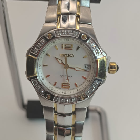 Vintage 2006 Seiko Coutura Solar Genuine Diamond Bezel Japanese Made Women's Quartz Luxury Watch