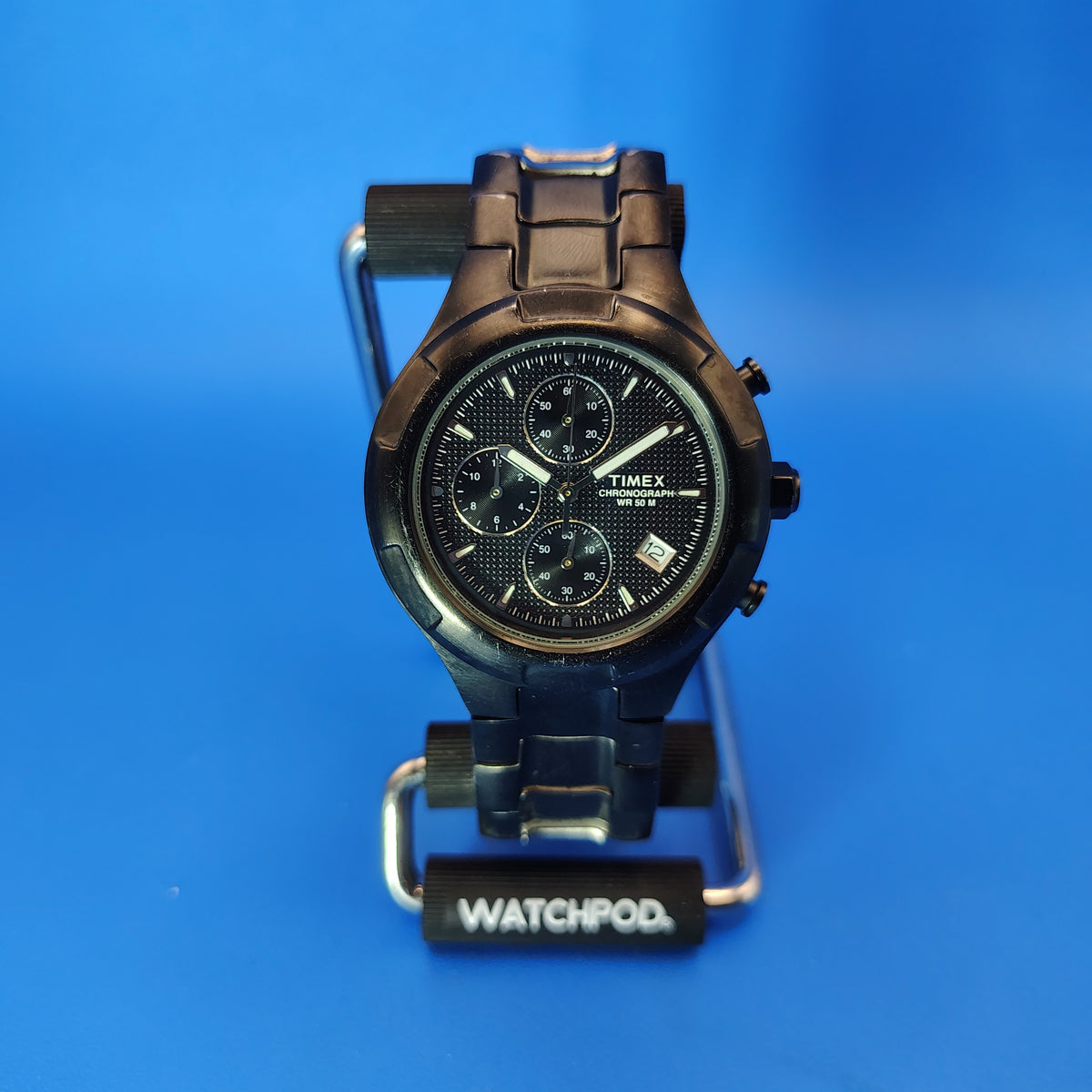 Vintage 2001 Timex Chronograph Date Gun Metal 38mm Mens Quartz Watch Restored