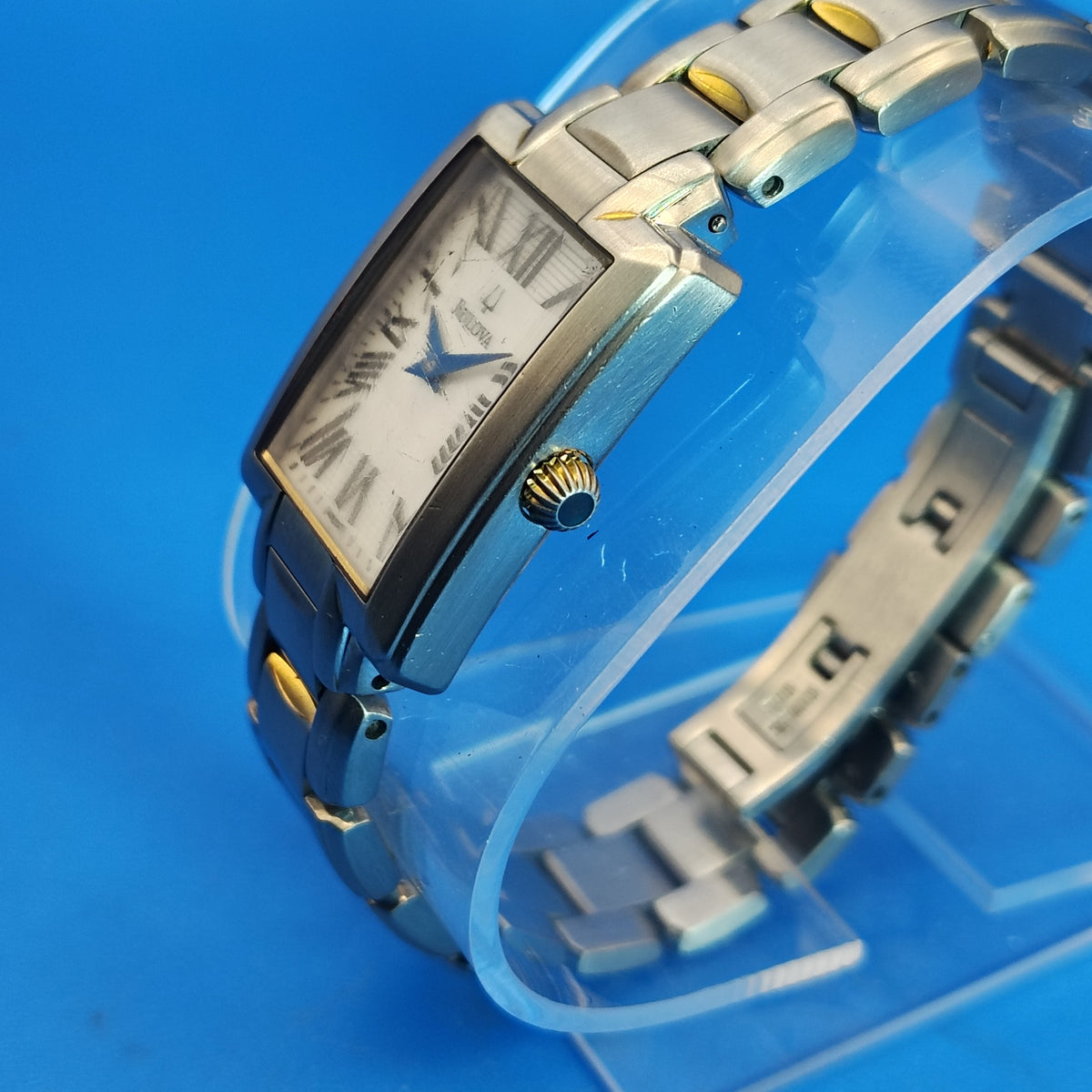 Vintage 1993 Bulova Tank Roman Numeral Rectangle 28mm Women's Quartz Luxury Dress Watch