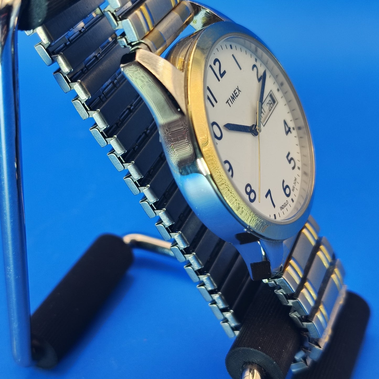 Vintage 2014 Timex Indiglo Day-Date 35mm Mens Quartz Two Tone Dress Watch