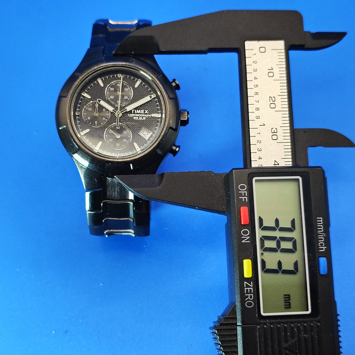 Vintage 2001 Timex Chronograph Date Gun Metal 38mm Mens Quartz Watch Restored