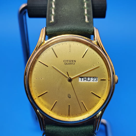 Vintage 1988 Citizen Day-Date 32mm Mens Quartz Watch New Strap Missing Indicies