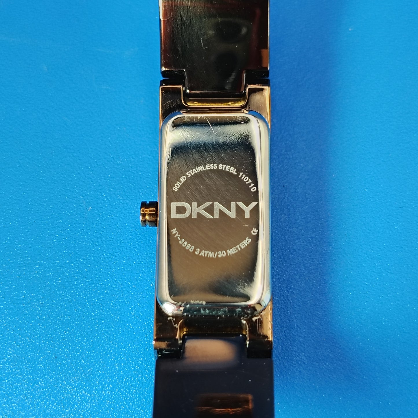 Vintage 2008 DKNY Crystal Bangle Tank Brown Dial Women's Quartz Watch Near Mint
