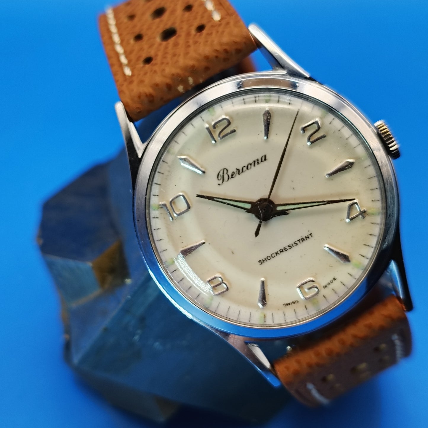 Vintage 1957 Bercona Swiss Made 32mm Mens Mechanical Watch New Strap Restored