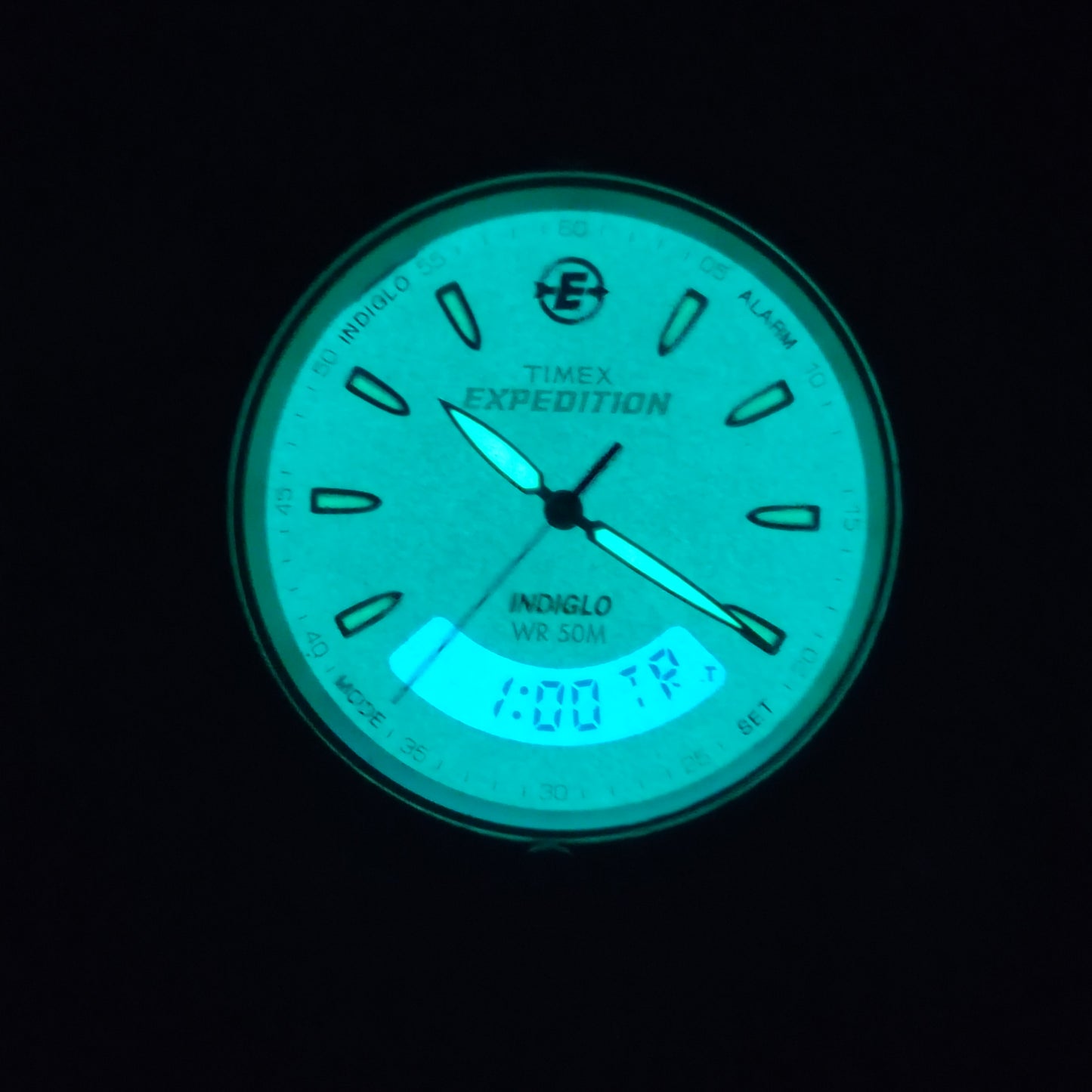 Vintage 2004 Timex Expedition Dual Time Indiglo Ani-Digi Mens Quartz Field Watch