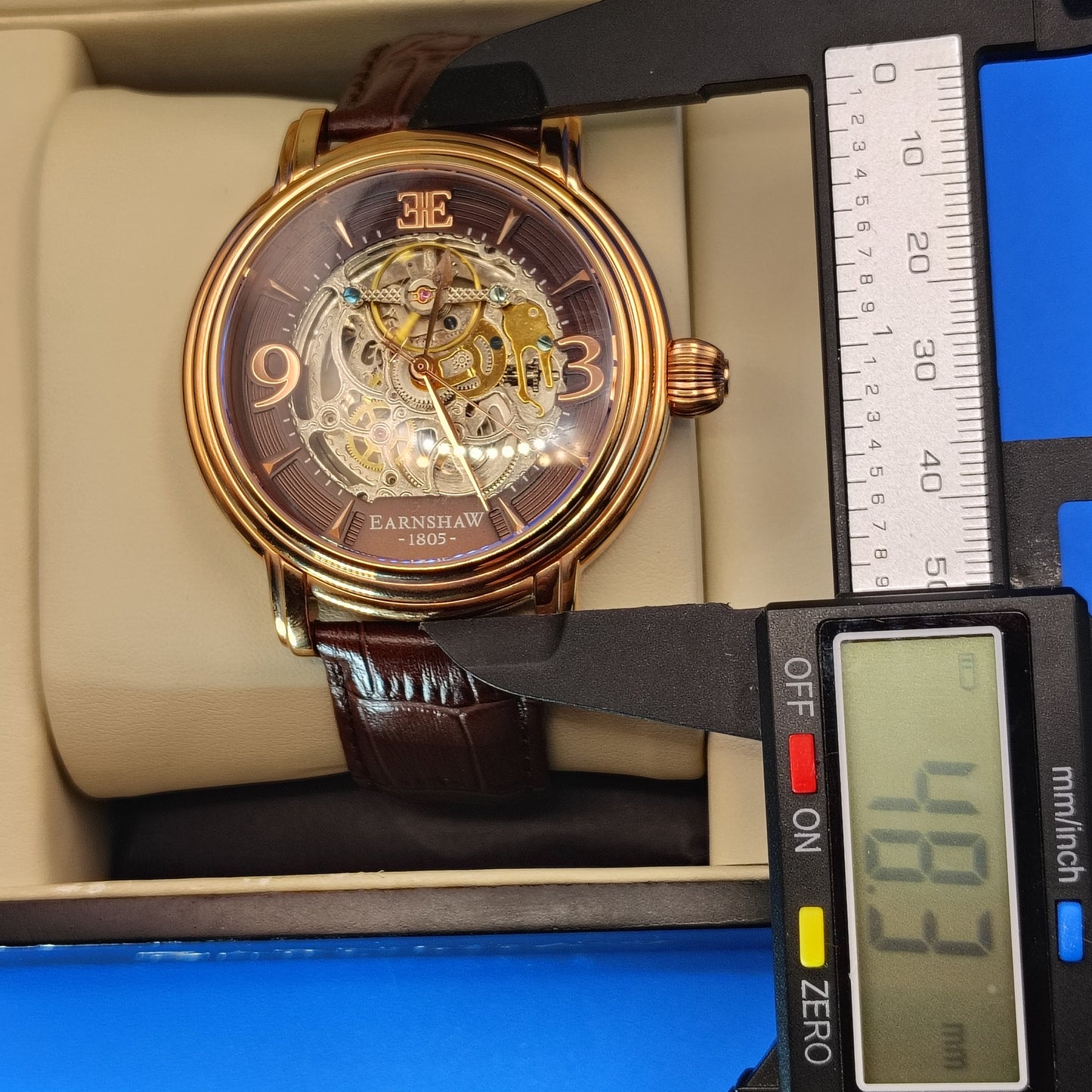 New! 2018 Thomas Earnshaw 8011 Skeleton Automatic Wind 48mm Mens Watch Wood Box