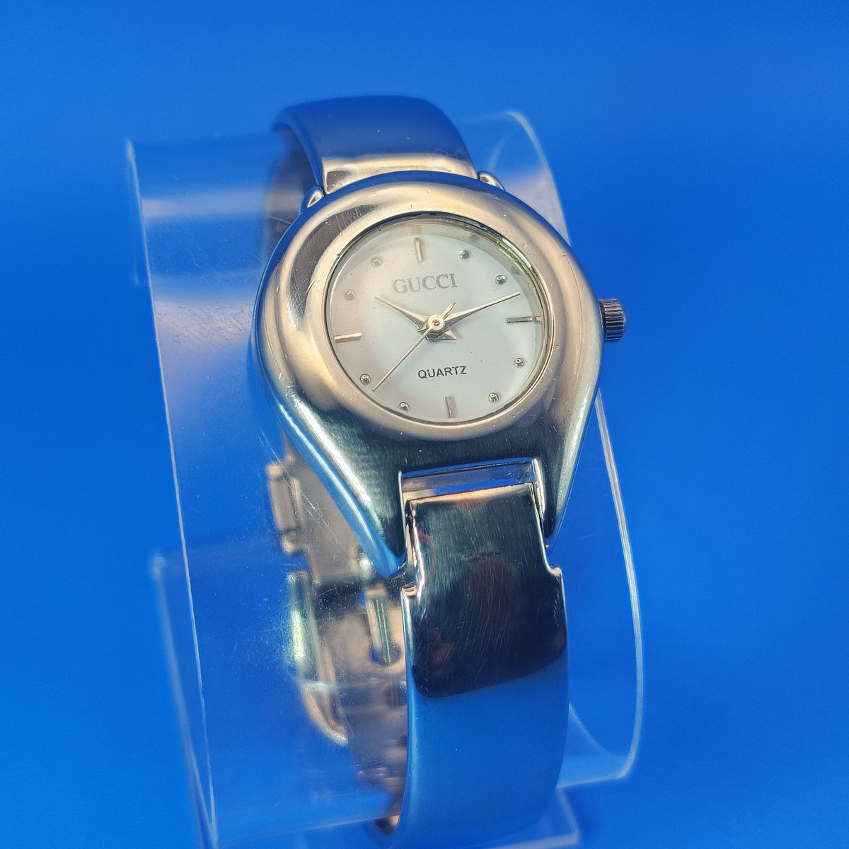 Vintage 1990 Authentic GUCCI Bangel Swiss Made Women's Quartz Luxury Watch SS Strap Fully  Restored