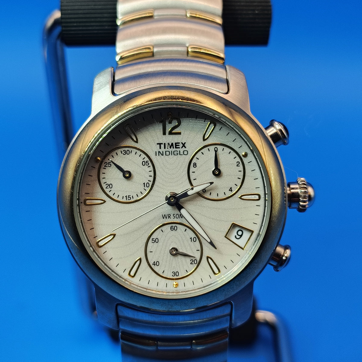 Vintage 2001 Timex Indiglo Chronograph Date 31mm Men's Quartz Watch Restored