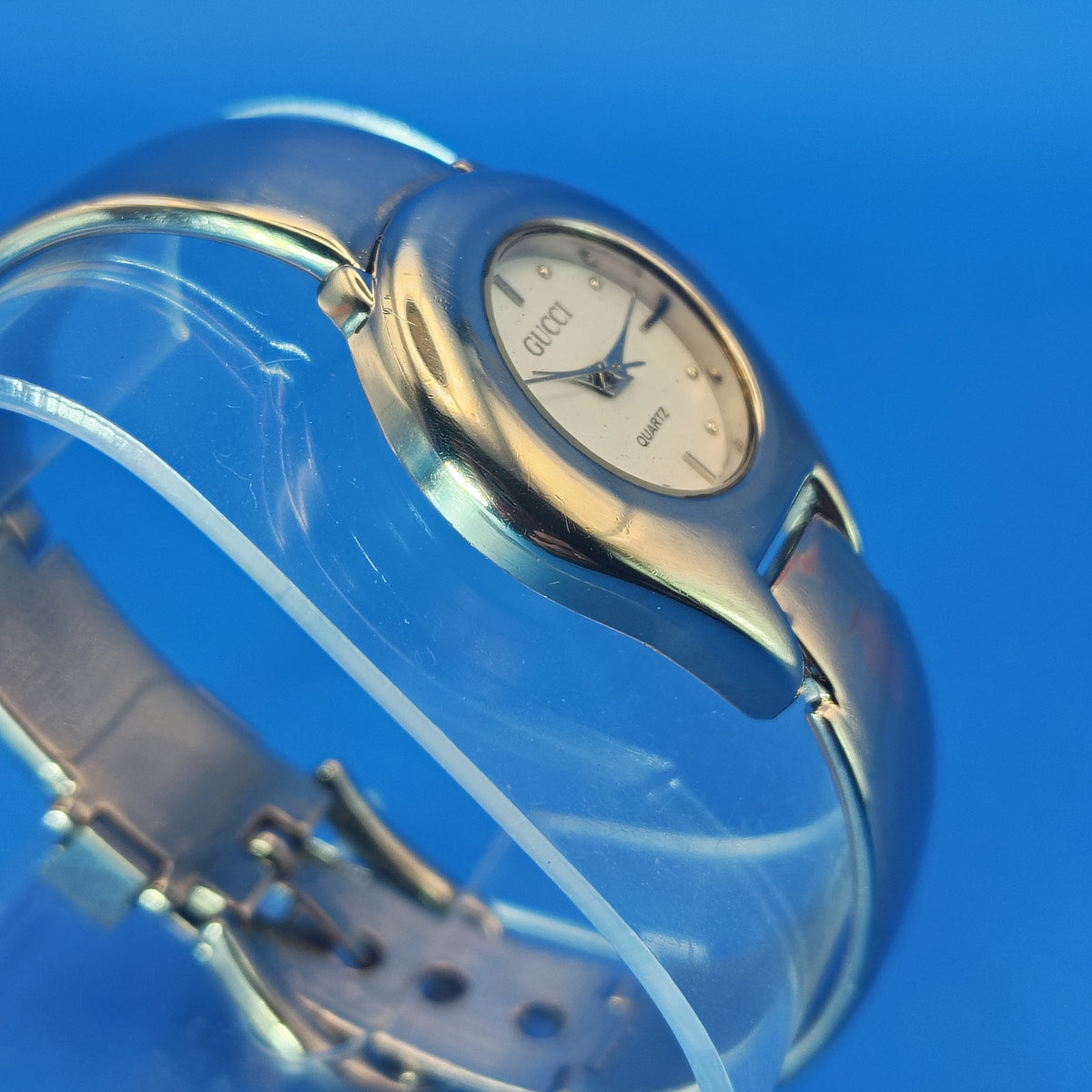 Vintage 1990 Authentic GUCCI Bangel Swiss Made Women's Quartz Luxury Watch SS Strap Fully  Restored