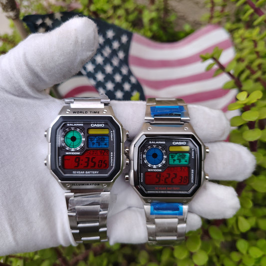 CUSTOM Casio World Time Royale AE1200WH Stained Glass Mod 42mm Digital Luxury Watch