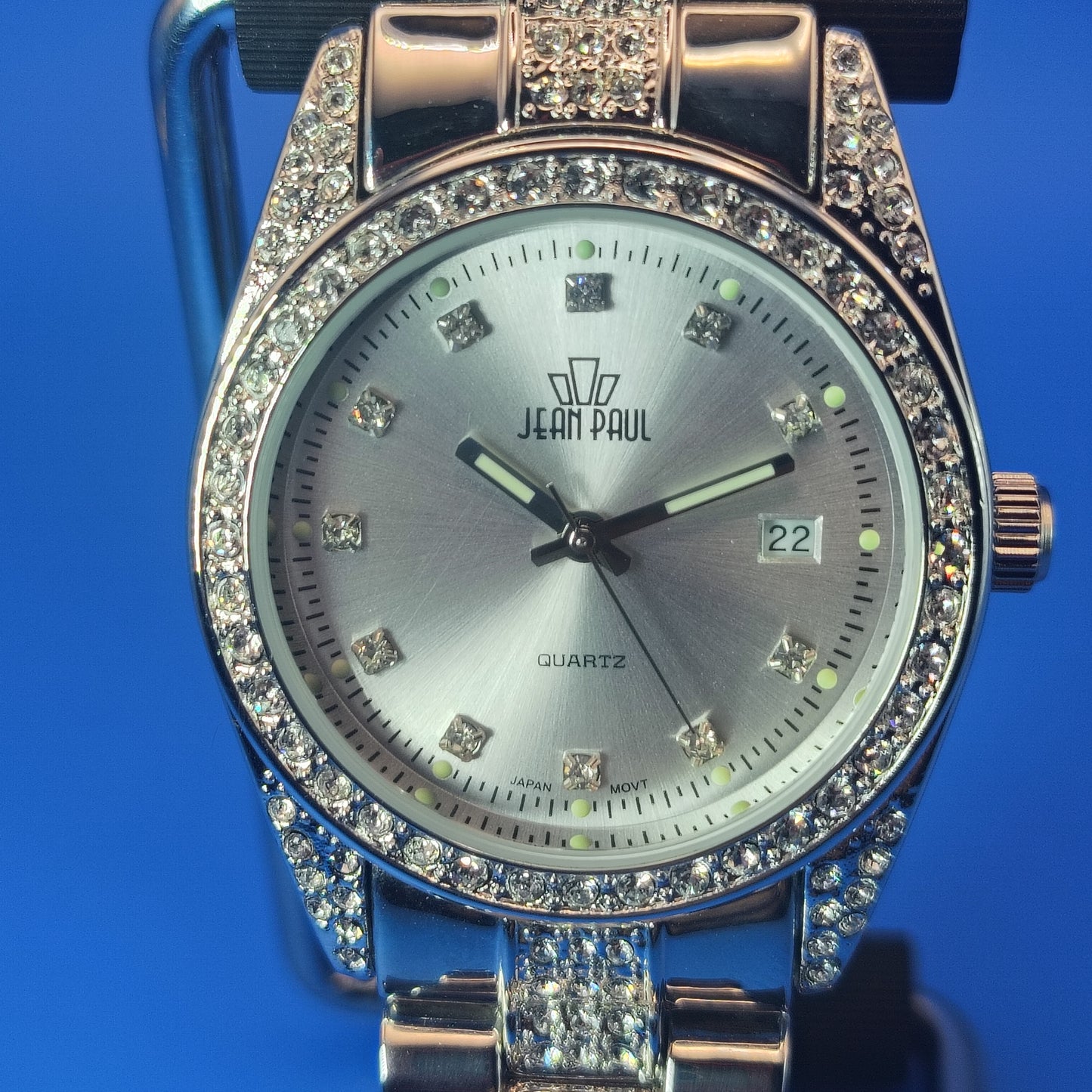 Vintage 2014 Jean Paul NY Date Crystal Bezel 35mm Women's Quartz Watch *Mint