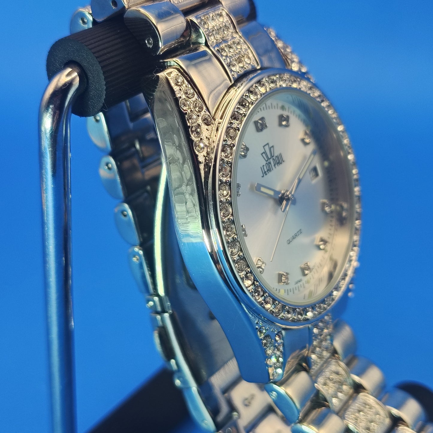 Vintage 2014 Jean Paul NY Date Crystal Bezel 35mm Women's Quartz Watch *Mint