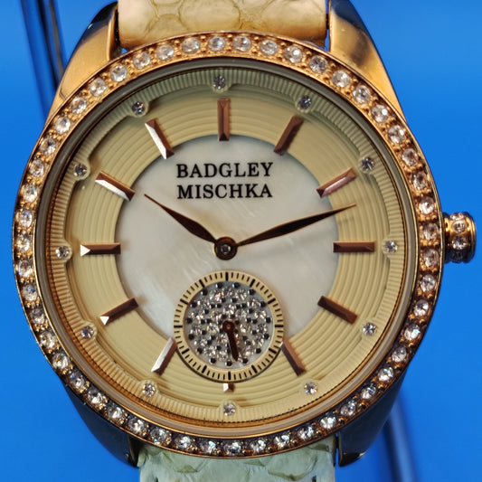 Vintage 2006 Bradgley Mischka Mother of Pearl 40mm Womens Luxury Watch Snake Skin Strap