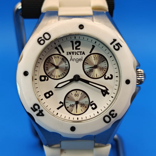 Vintage 2010 Invicta Angel Day-Date Chronograph Style Swiss Made 38mm Women's Quartz Watch
