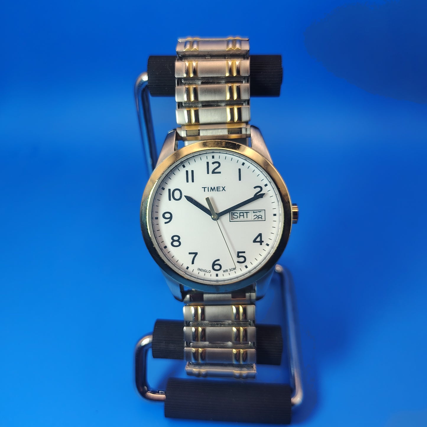 Vintage 2014 Timex Indiglo Day-Date 35mm Mens Quartz Two Tone Dress Watch