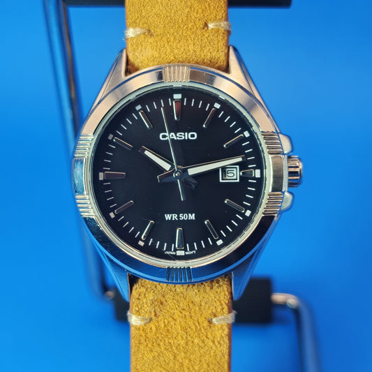 Vintage 2012 Casio LTP-1308D Date 30mm Unisex Watch New Leather Strap 50M WR