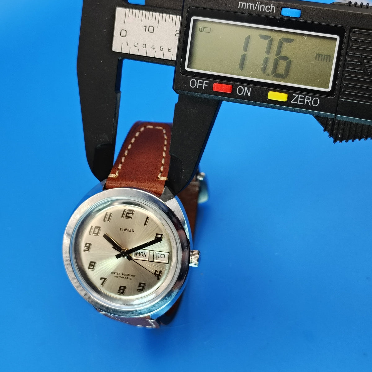 Vintage 1973 Timex Automatic Day/Date Mens Mechanical Watch New High Quality Wax Leather Strap