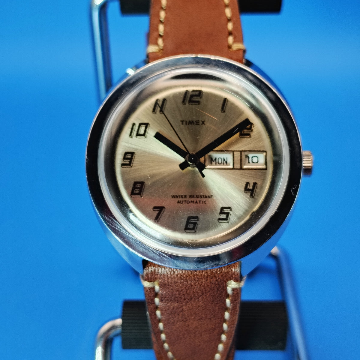 Vintage 1973 Timex Automatic Day/Date Mens Mechanical Watch New High Quality Wax Leather Strap