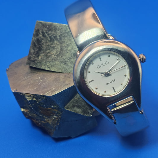 Vintage 1990 Authentic GUCCI Bangel Swiss Made Women's Quartz Luxury Watch SS Strap Fully  Restored