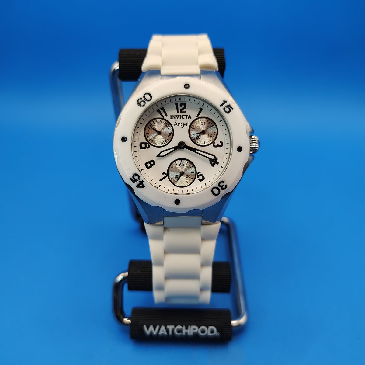 Vintage 2010 Invicta Angel Day-Date Chronograph Style Swiss Made 38mm Women's Quartz Watch
