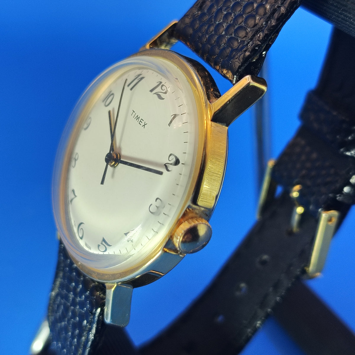 Vintage 1978 Timex Mechanical Wind Gold Tone 39mm Mens Dress Watch Restored