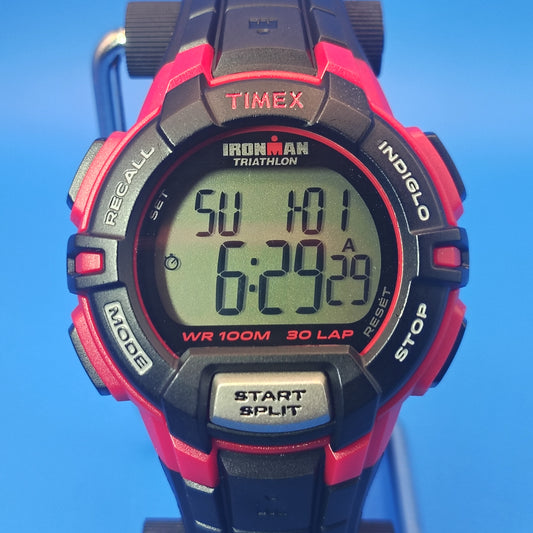 Vintage 2010 Timex Ironman Triathlon 41mm Mens Digital Sports Watch Red 100M WR