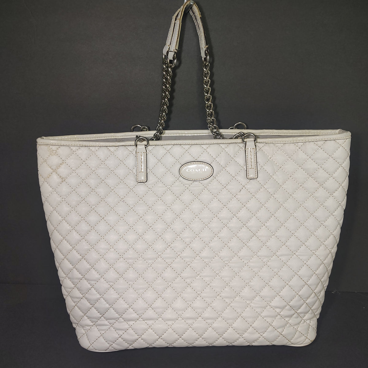 Vintage 2008 Coach 80H2A Large Quilted Tote Women's Purse Luxury Bag Chain Strap 3 Pocket Fully Restored