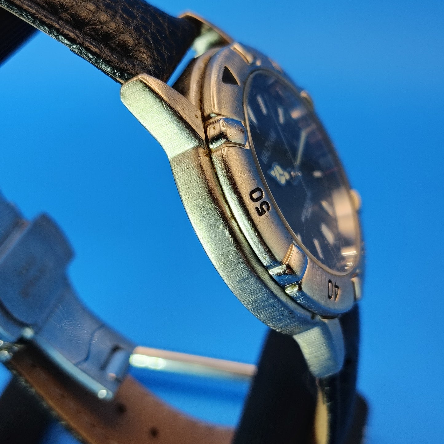 Vintage 1998 Waltham Diver Style 36mm Mens Quartz Watch New Leather Strap Resto