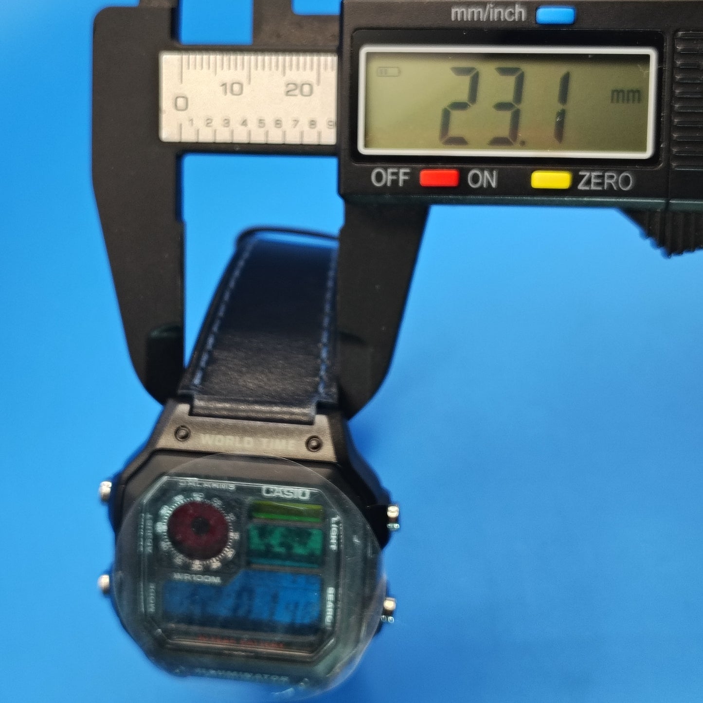 New! 2026 Casio AE1200WH Royale World Time Fully Custom Stained Glass MOD Dial Mens Digital Luxury Watch Blue Leather Strap SS deployment clasp
