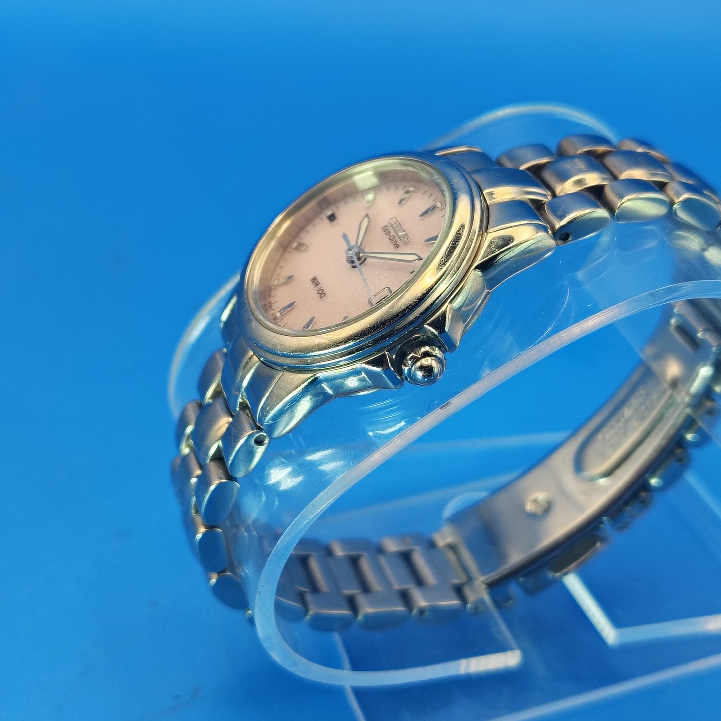 Vintage 1996 CITIZEN Eco Drive Pink Champagne Japanese Made Solar Powered Women's Quartz Luxury Watch