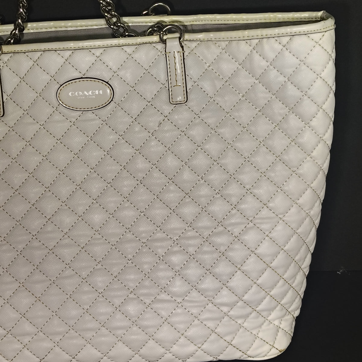 Vintage 2008 Coach 80H2A Large Quilted Tote Women's Purse Luxury Bag Chain Strap 3 Pocket Fully Restored