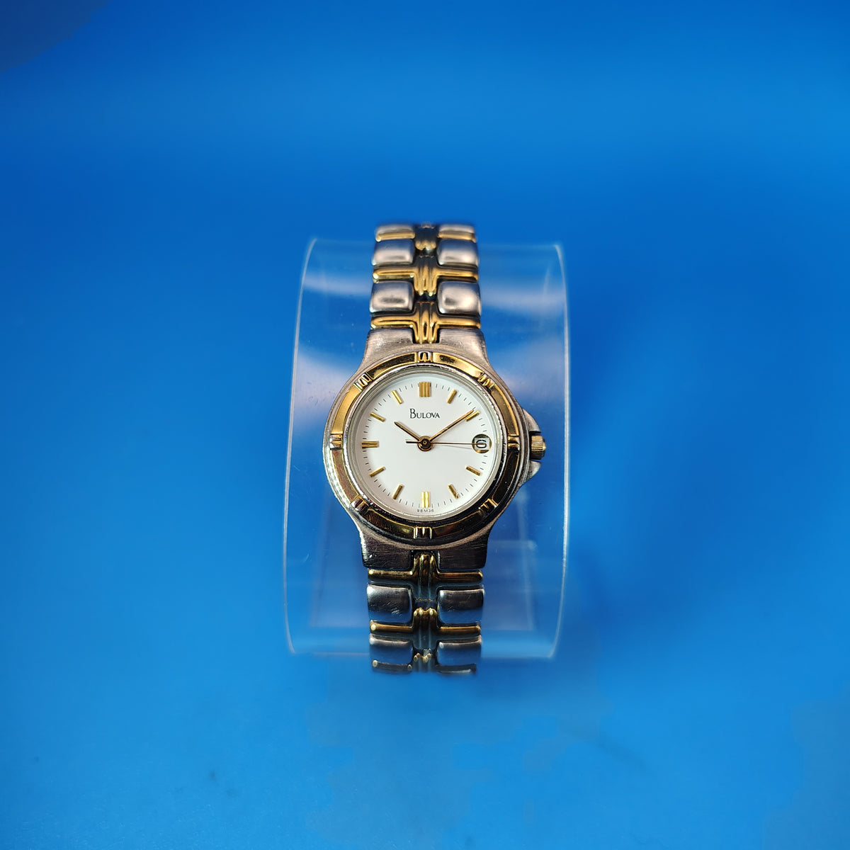 Vintage 1997 Bulova 98M36 Date Two Tone 22mm Women's Quartz Luxury Watch Near Mint