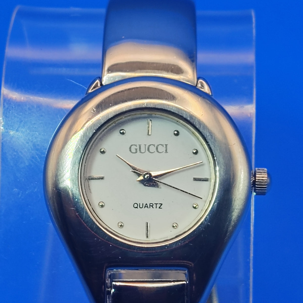 Vintage 1990 Authentic GUCCI Bangel Swiss Made Women's Quartz Luxury Watch SS Strap Fully  Restored