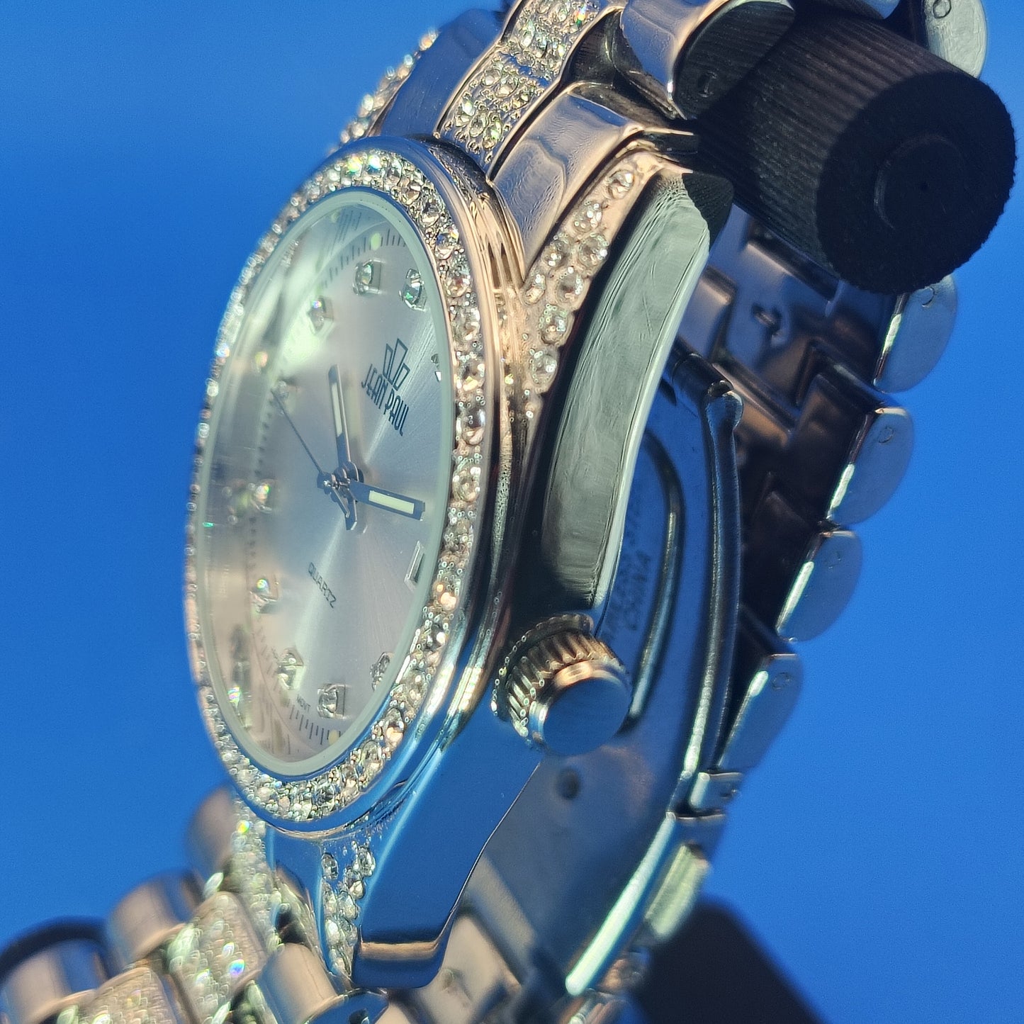 Vintage 2014 Jean Paul NY Date Crystal Bezel 35mm Women's Quartz Watch *Mint