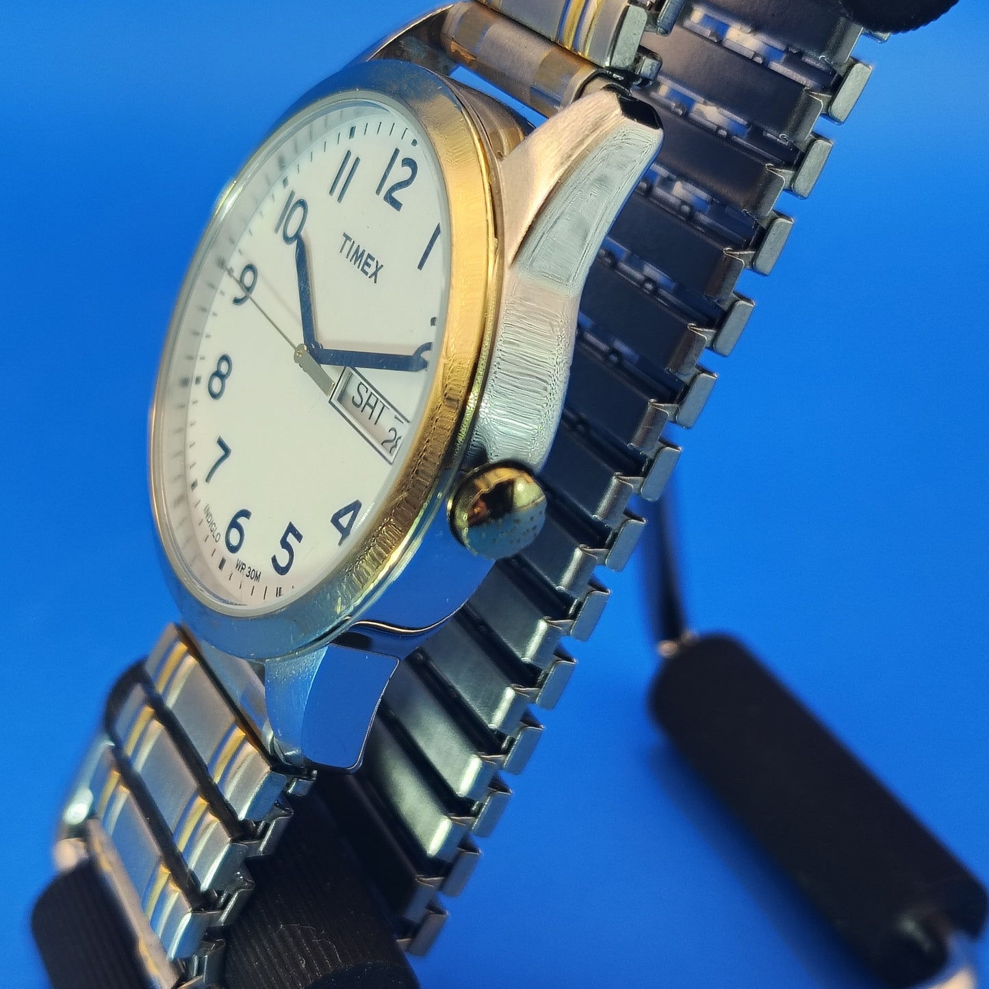 Vintage 2014 Timex Indiglo Day-Date 35mm Mens Quartz Two Tone Dress Watch