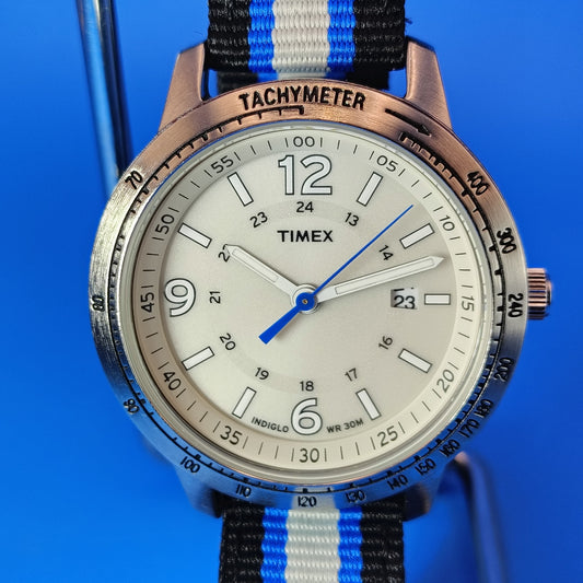 Vintage 2008 Timex Indiglo Tachymeter Date 40mm Mens Quartz Watch Restored MINT