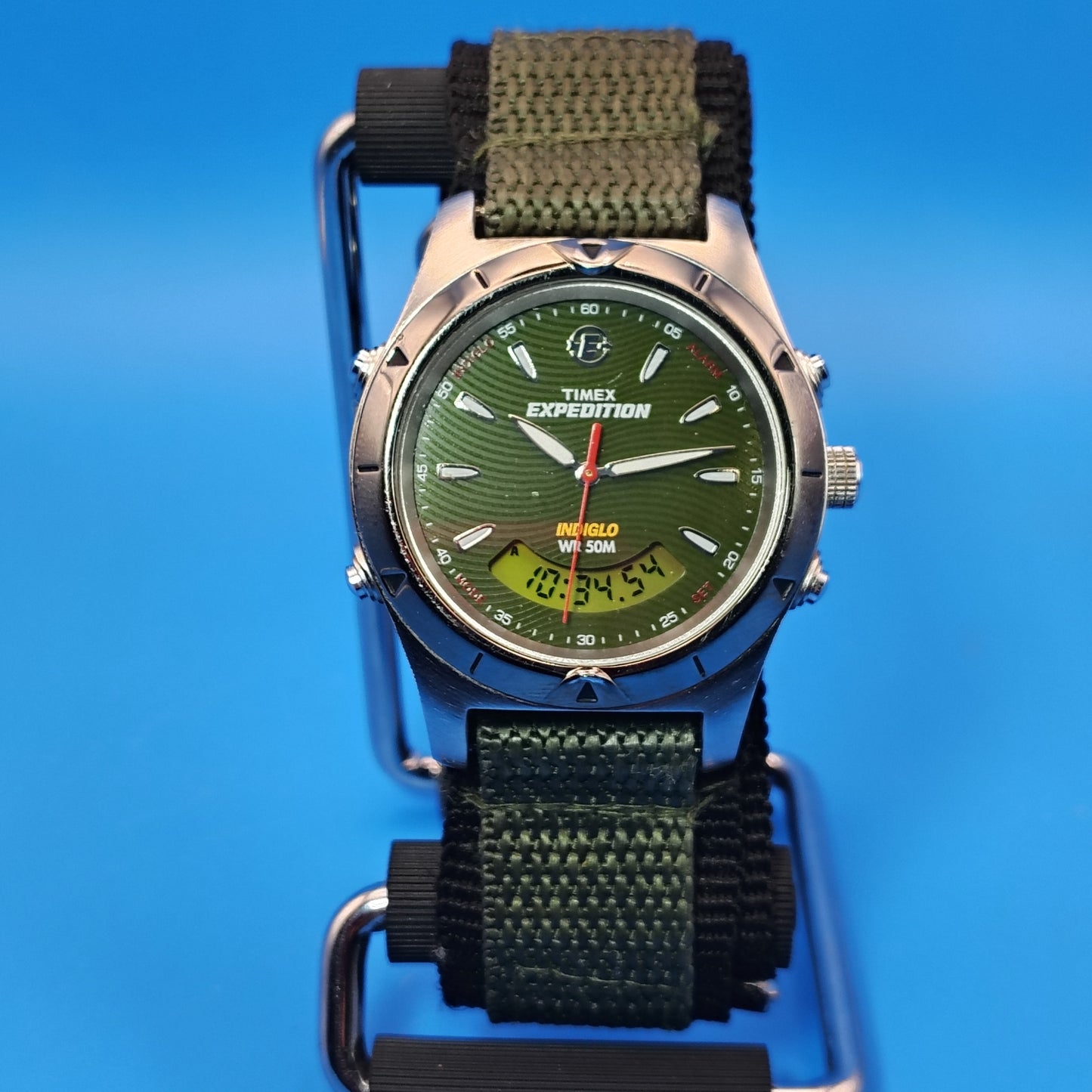 Vintage 2004 Timex Expedition Dual Time Indiglo Ani-Digi Mens Quartz Field Watch