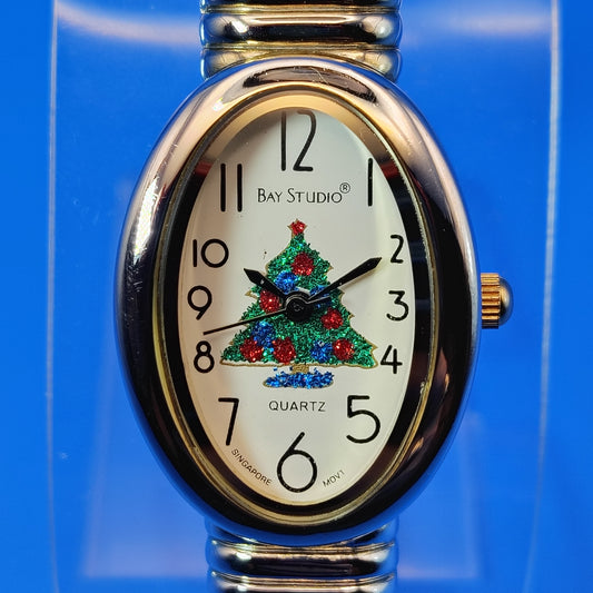 Vintage 1997 Bay Studio Christmas Tree Bangle 39mm Women's Quartz Watch Restored Clearance