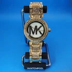 Vintage 2013 Michael Kors MK Logo Rhinestone Bust Down 35mm Women's Quartz Watch