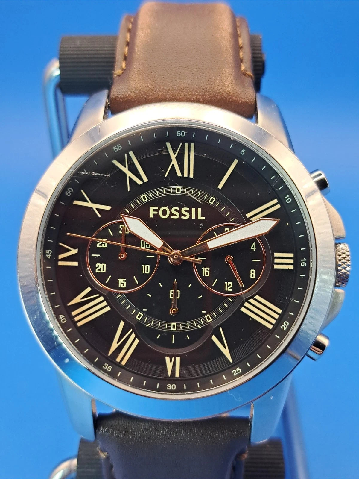 Vintage 2014 Fossil Chronograph Roman Numeral 44mm Mens Quartz Watch Restored