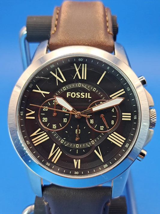 Vintage 2014 Fossil Chronograph Roman Numeral 44mm Mens Quartz Watch Restored