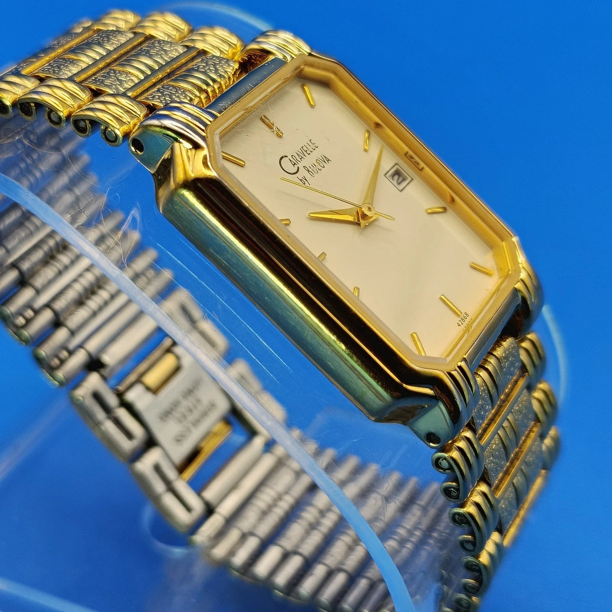 Vintage 1994 Caravelle by Bulova 42868 Tank Date 29mm Women's Quartz Watch