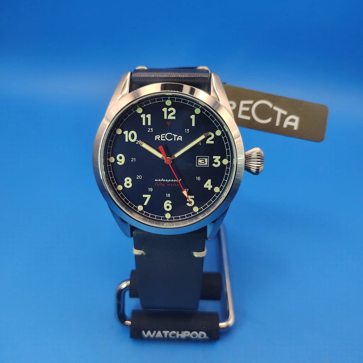 New! 2020 Recta Date 45mm Mens Quartz Watch Full Box Set Papers Tag NOS